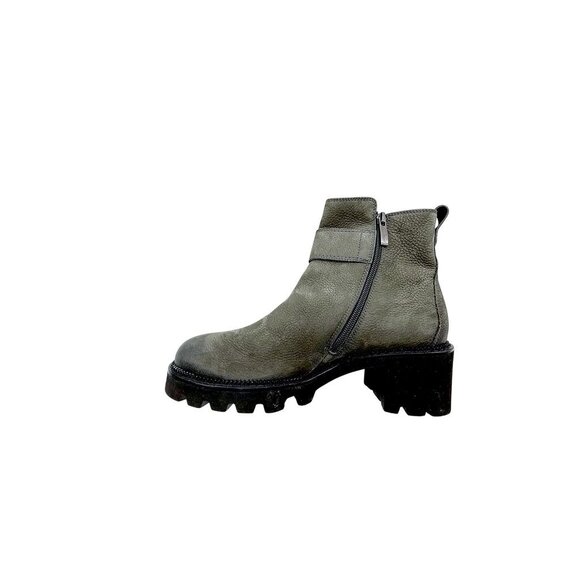 Paul Green Women Chunky Lug Sole Gray Leather Boots W/ Buckle Strap 7.5 - Picture 4 of 10